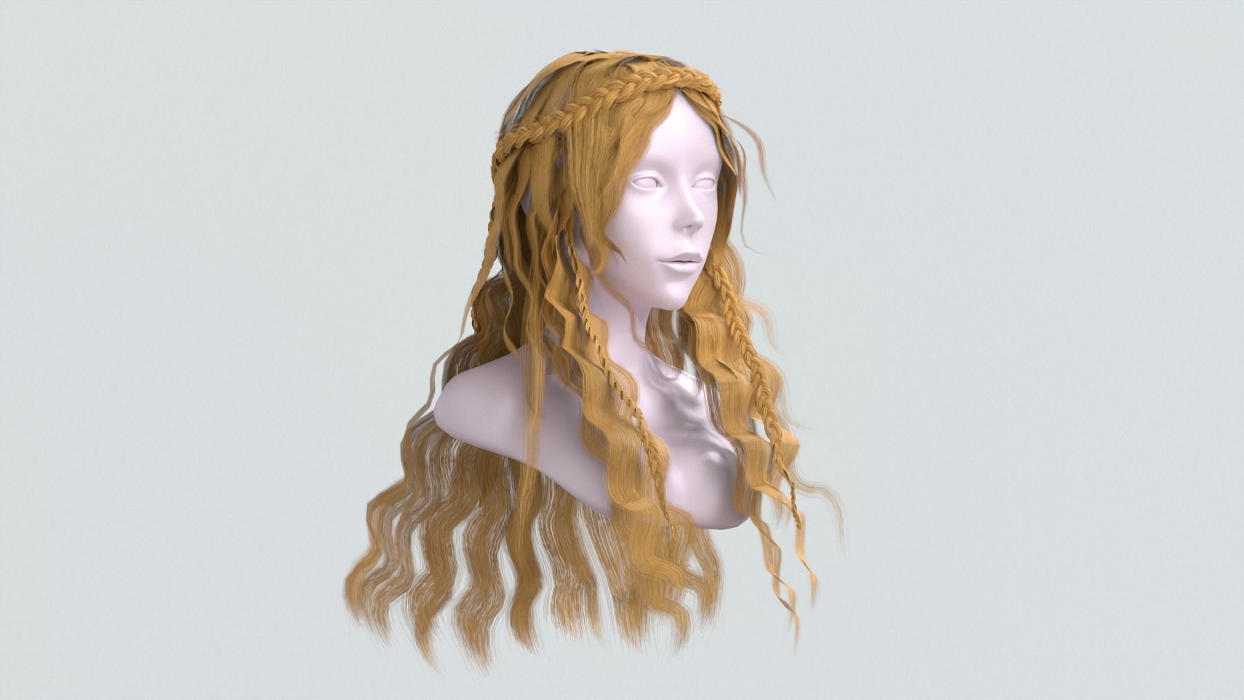 Realtime game ready women Elf hairstyle curly long hair braids Low-poly 3D model_3