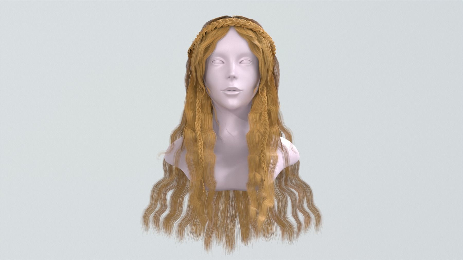Realtime game ready women Elf hairstyle curly long hair braids Low-poly 3D model_2