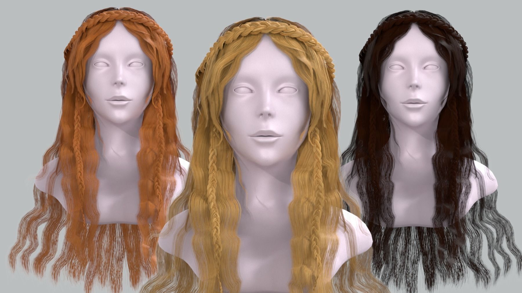 Realtime game ready women Elf hairstyle curly long hair braids Low-poly 3D model_1