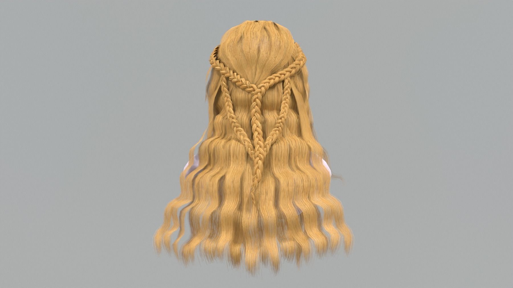 Realtime game ready women Elf hairstyle curly long hair braids Low-poly 3D model_4