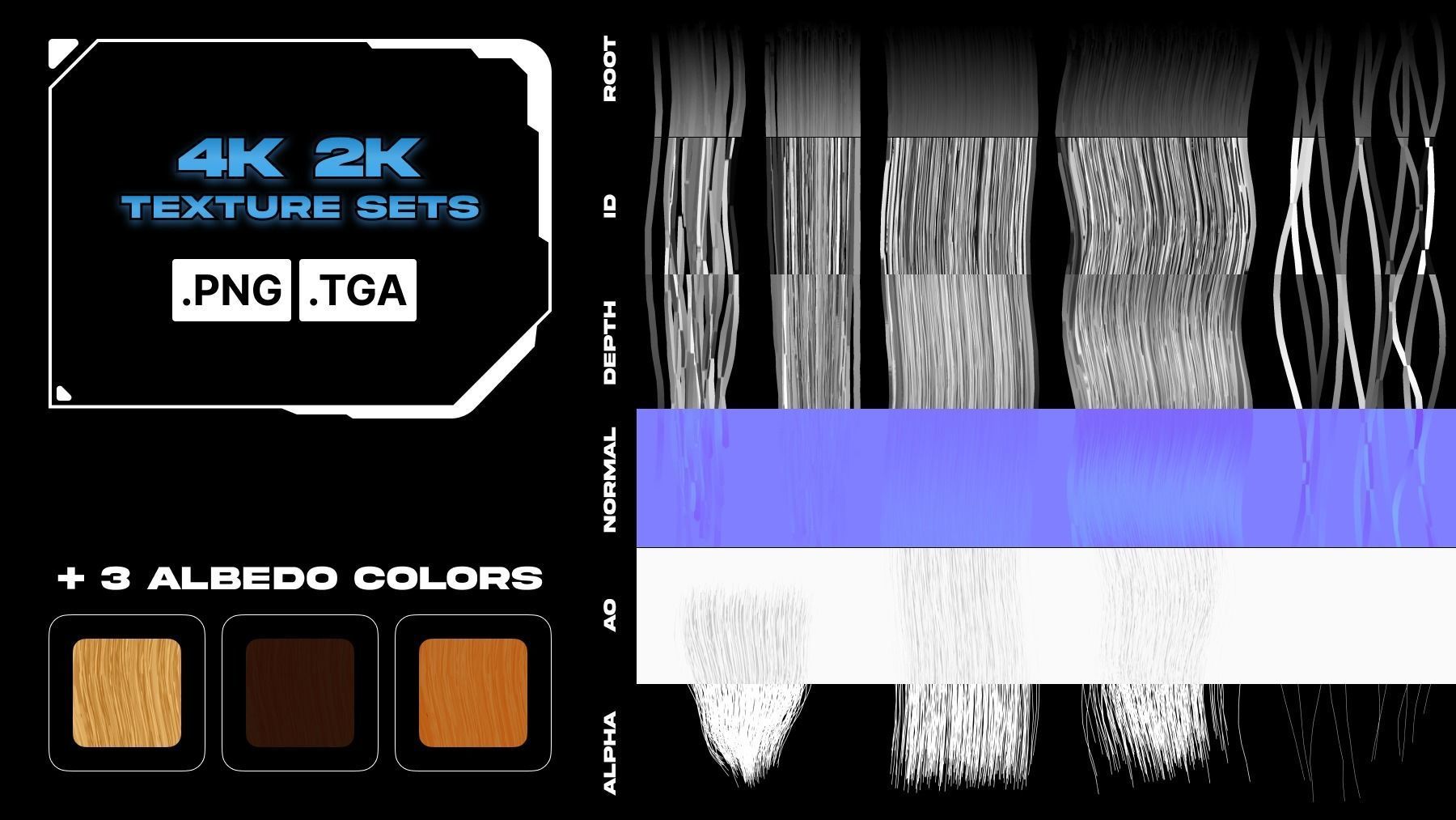 Realtime game ready women Elf hairstyle curly long hair braids Low-poly 3D model_6