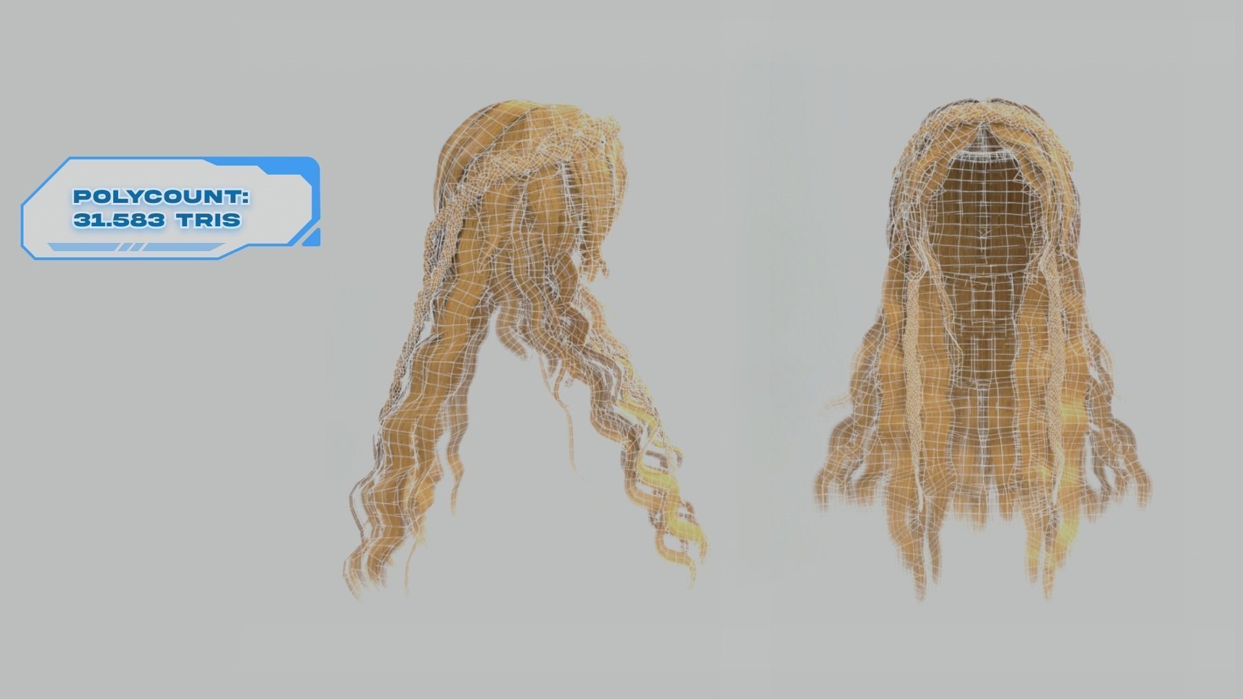 Realtime game ready women Elf hairstyle curly long hair braids Low-poly 3D model_5