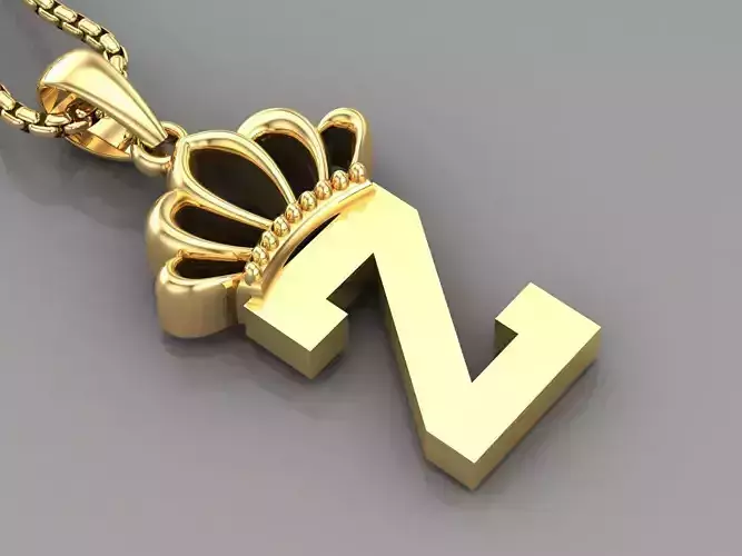 Z Crown Letter Initial Pendant in 10kt Yellow Gold Cad Design