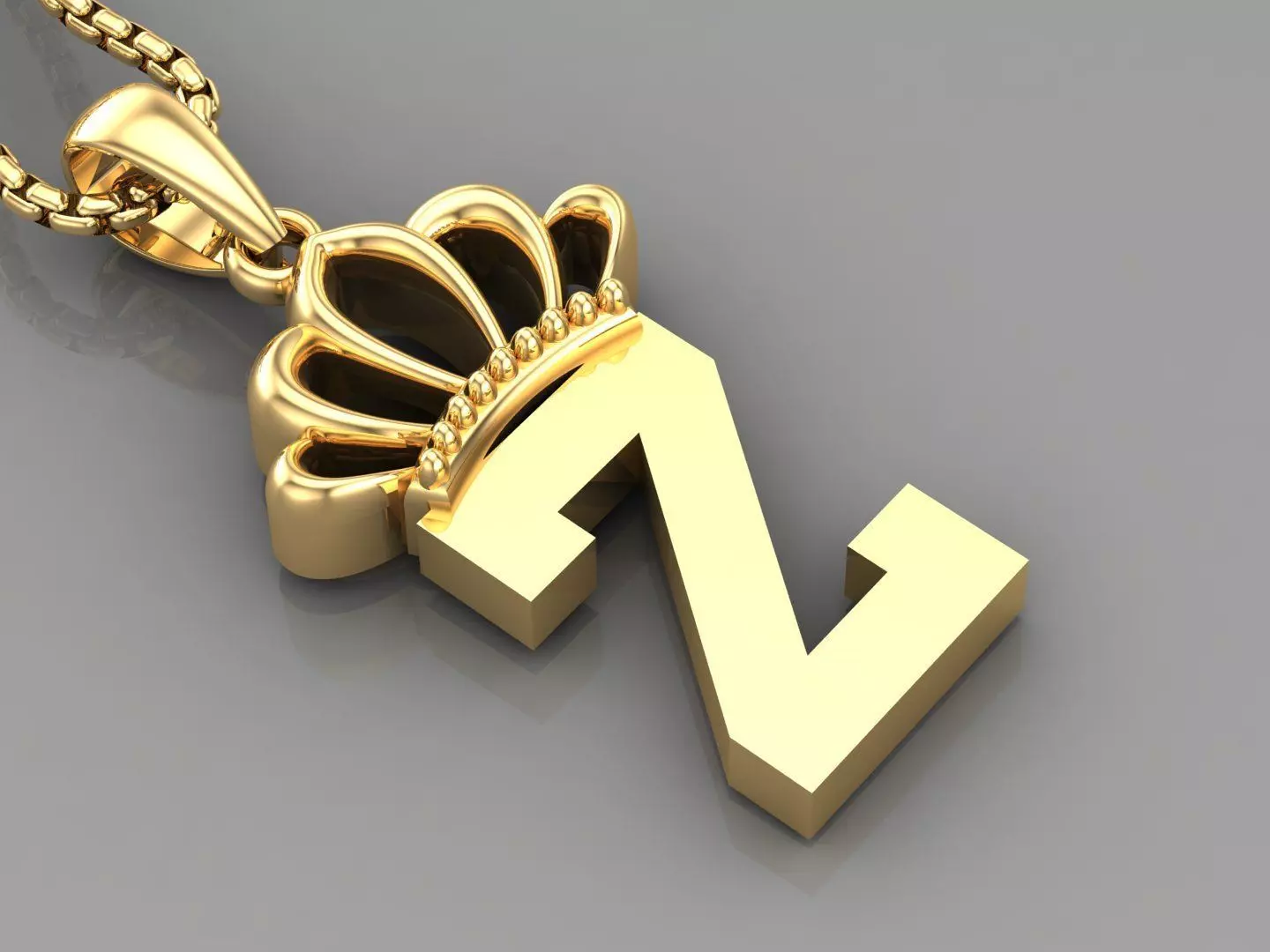 Z Crown Letter Initial Pendant in 10kt Yellow Gold Cad Design 3D print model