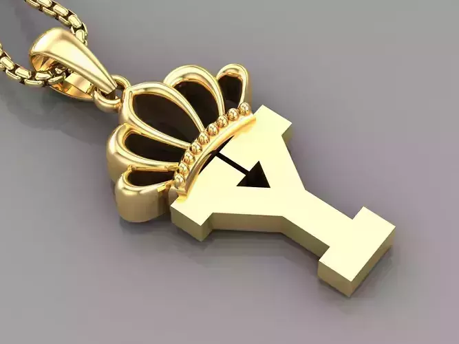 Y Crown Letter Initial Pendant in 10kt Yellow Gold Cad Design