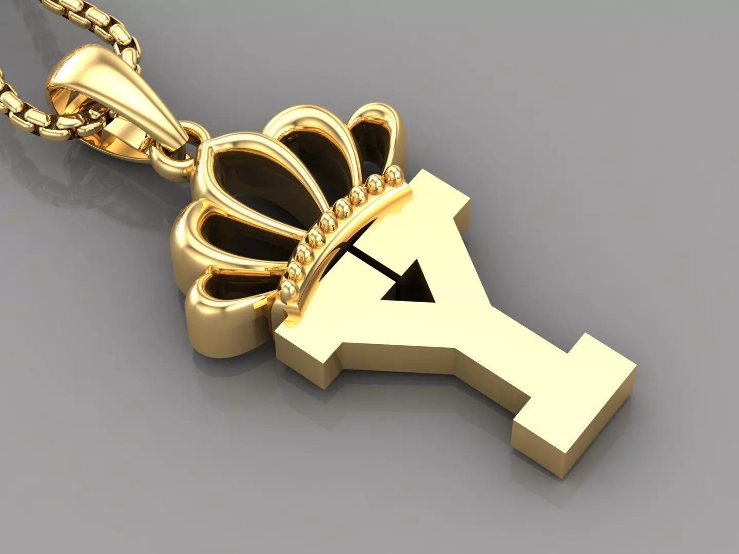 Y Crown Letter Initial Pendant in 10kt Yellow Gold Cad Design 3D print model