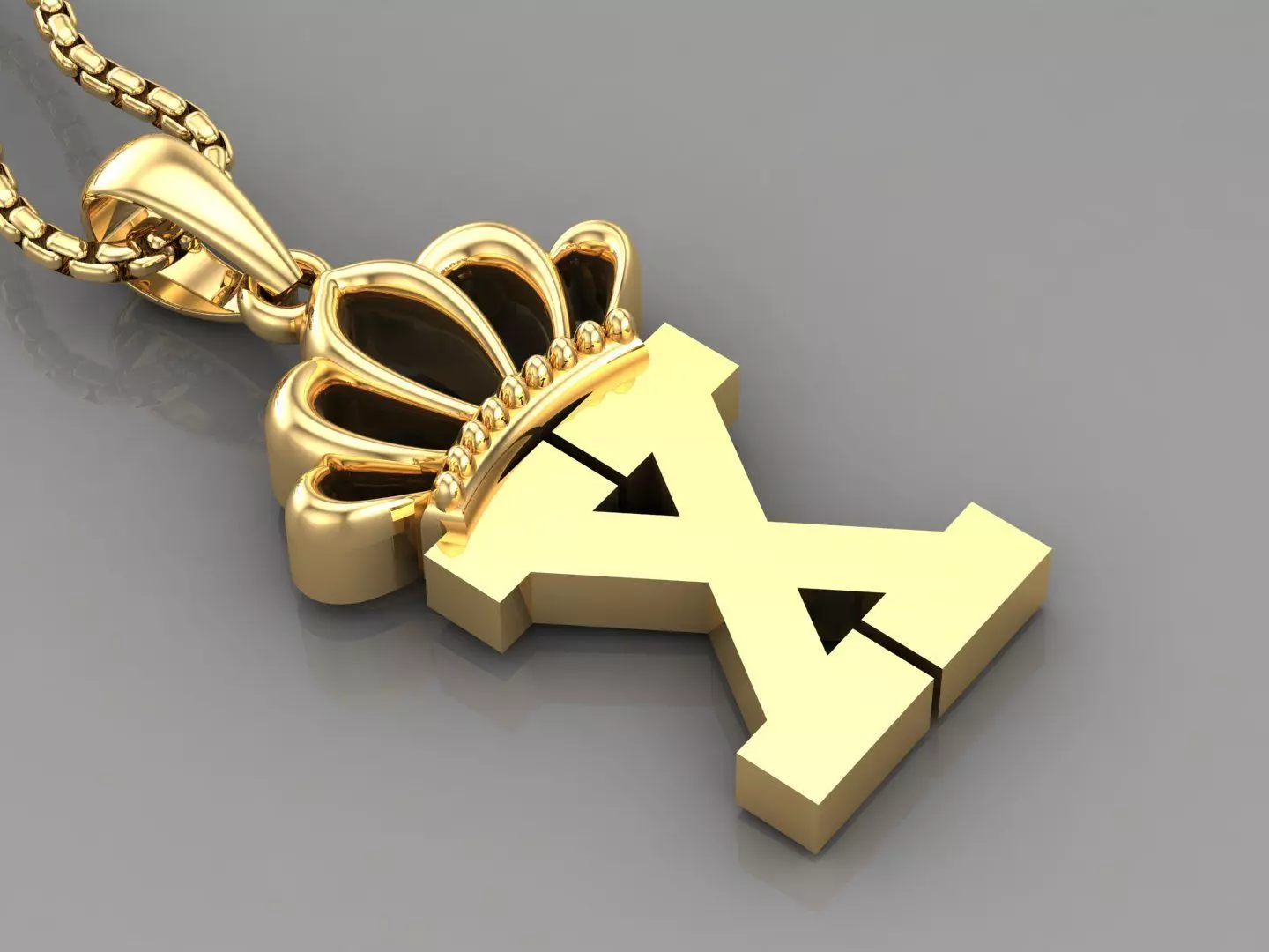 X Crown Letter Initial Pendant in 10kt Yellow Gold Cad Design 3D print model