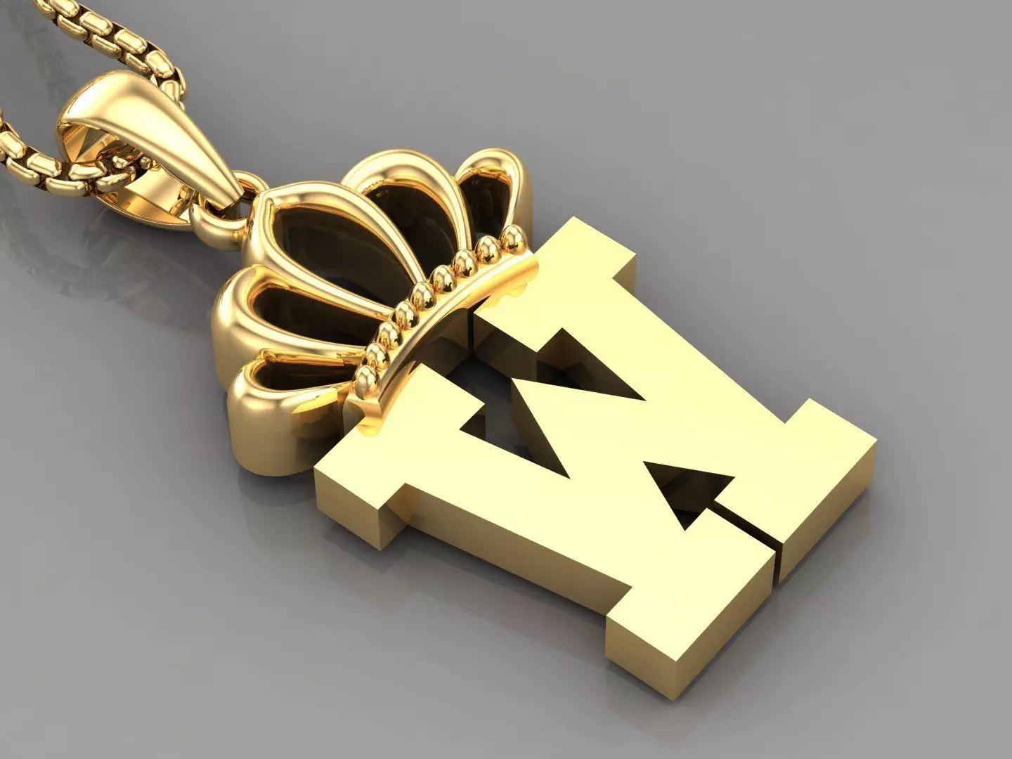 W Crown Letter Initial Pendant in 10kt Yellow Gold Cad Design 3D print model
