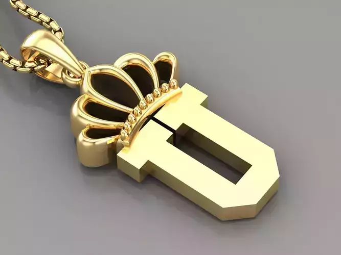 U Crown Letter Initial Pendant in 10kt Yellow Gold Cad Design
