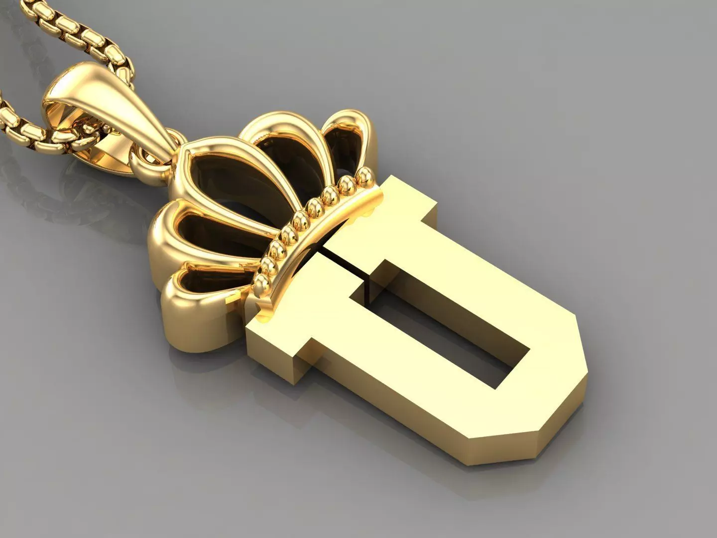 U Crown Letter Initial Pendant in 10kt Yellow Gold Cad Design 3D print model