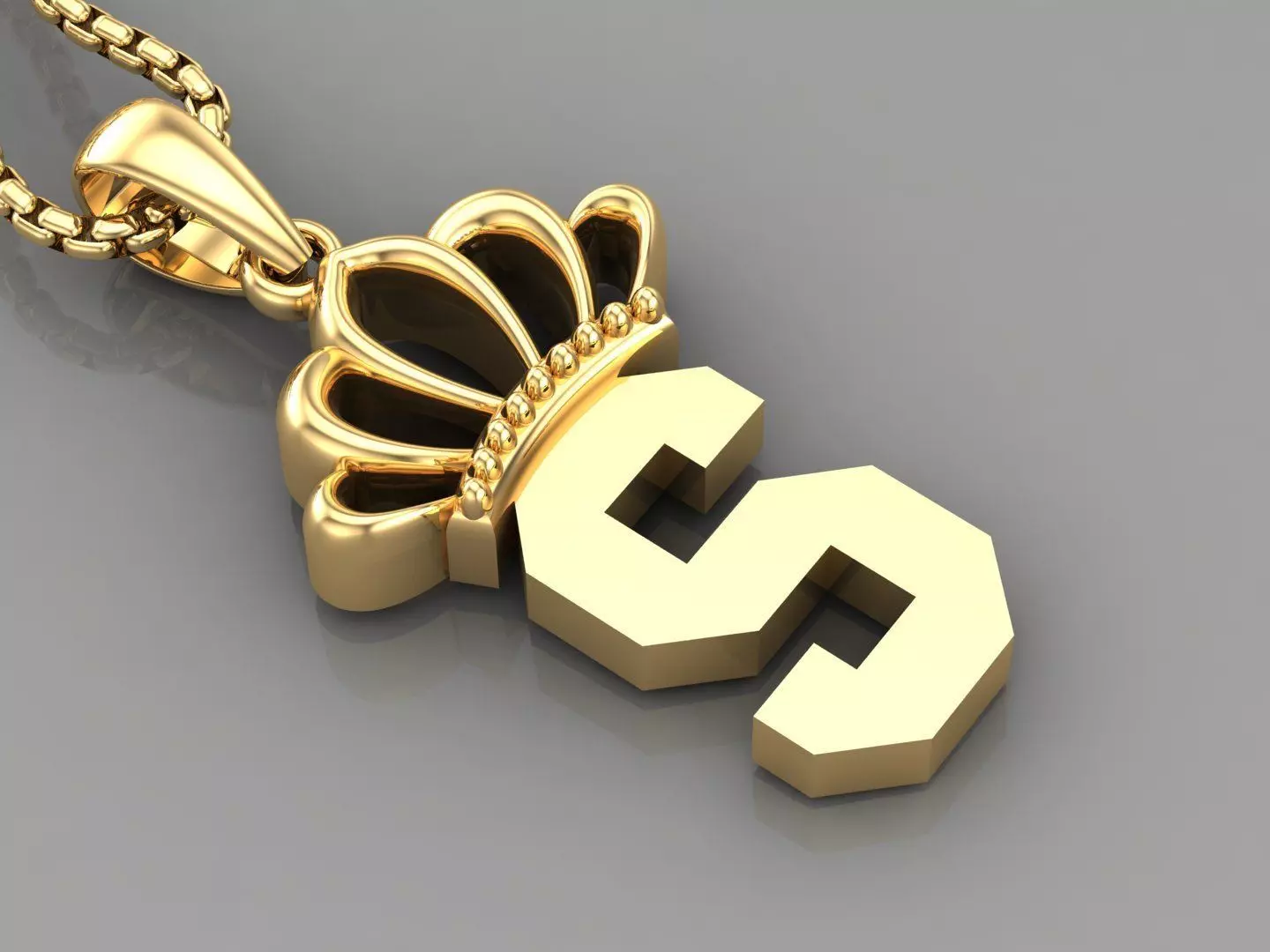 S Crown Letter Initial Pendant in 10kt Yellow Gold Cad Design 3D print model