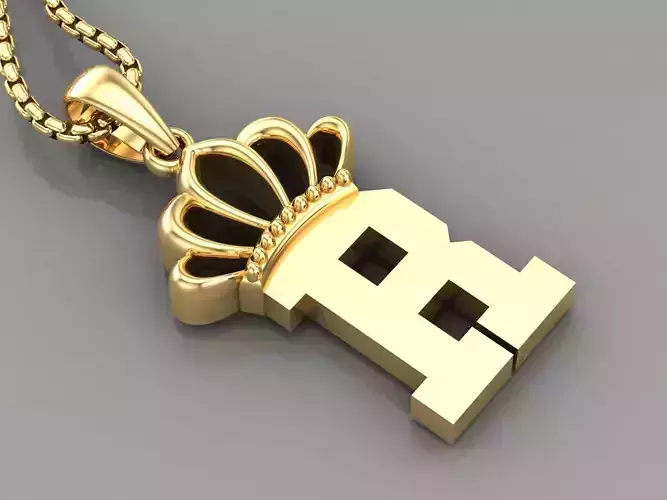 R Crown Letter Initial Pendant in 10kt Yellow Gold Cad Design 3D print model