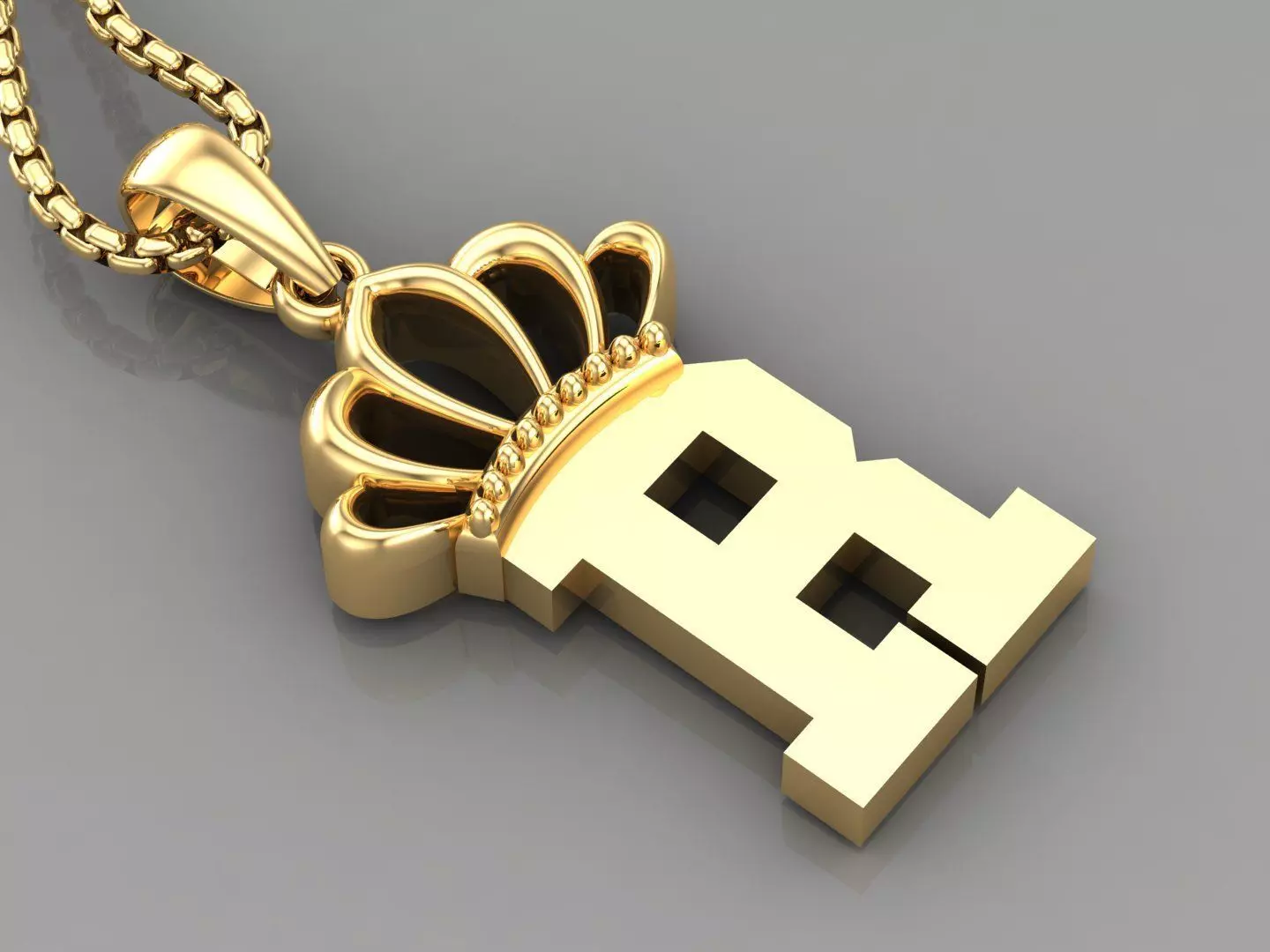R Crown Letter Initial Pendant in 10kt Yellow Gold Cad Design 3D print model