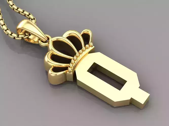 Q Crown Letter Initial Pendant in 10kt Yellow Gold Cad Design 3D print model