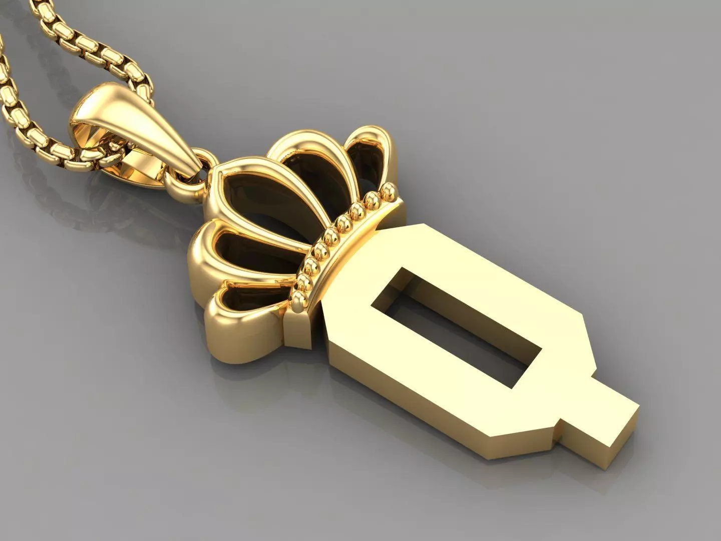 Q Crown Letter Initial Pendant in 10kt Yellow Gold Cad Design 3D print model_0