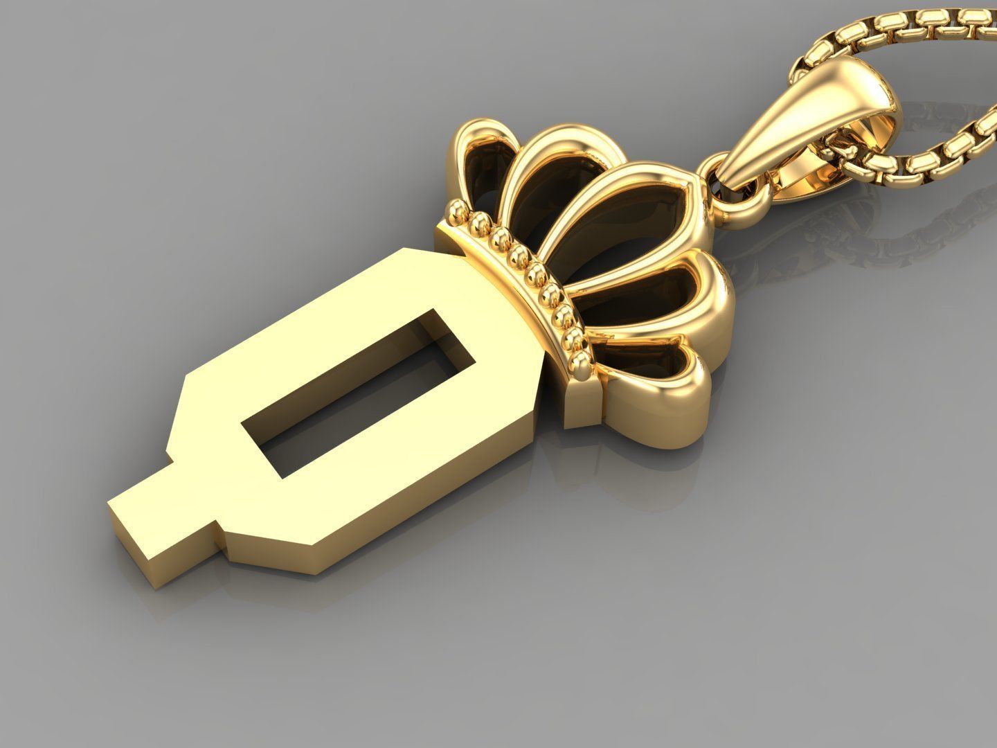 Q Crown Letter Initial Pendant in 10kt Yellow Gold Cad Design 3D print model_3