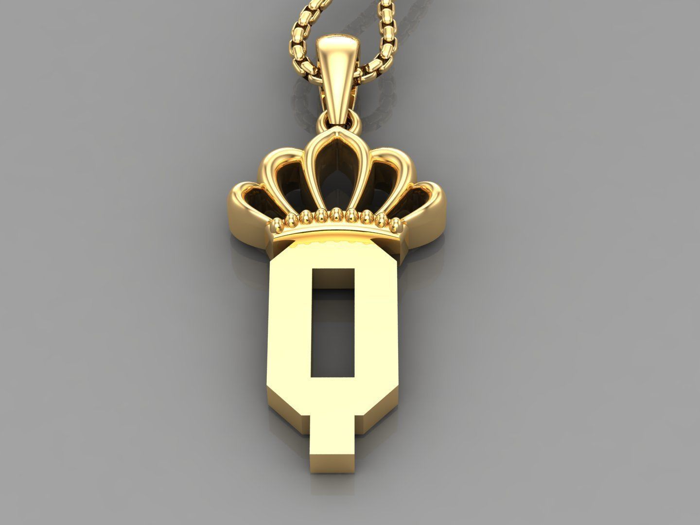 Q Crown Letter Initial Pendant in 10kt Yellow Gold Cad Design 3D print model_2