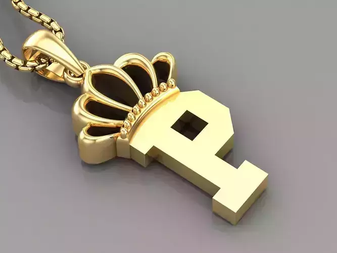 P Crown Letter Initial Pendant in 10kt Yellow Gold Cad Design 3D print model