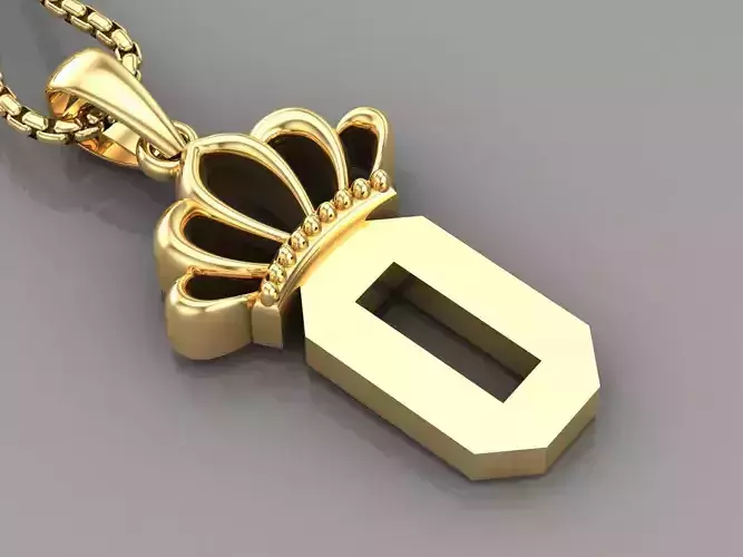 O Crown Letter Initial Pendant in 10kt Yellow Gold Cad Design 3D print model