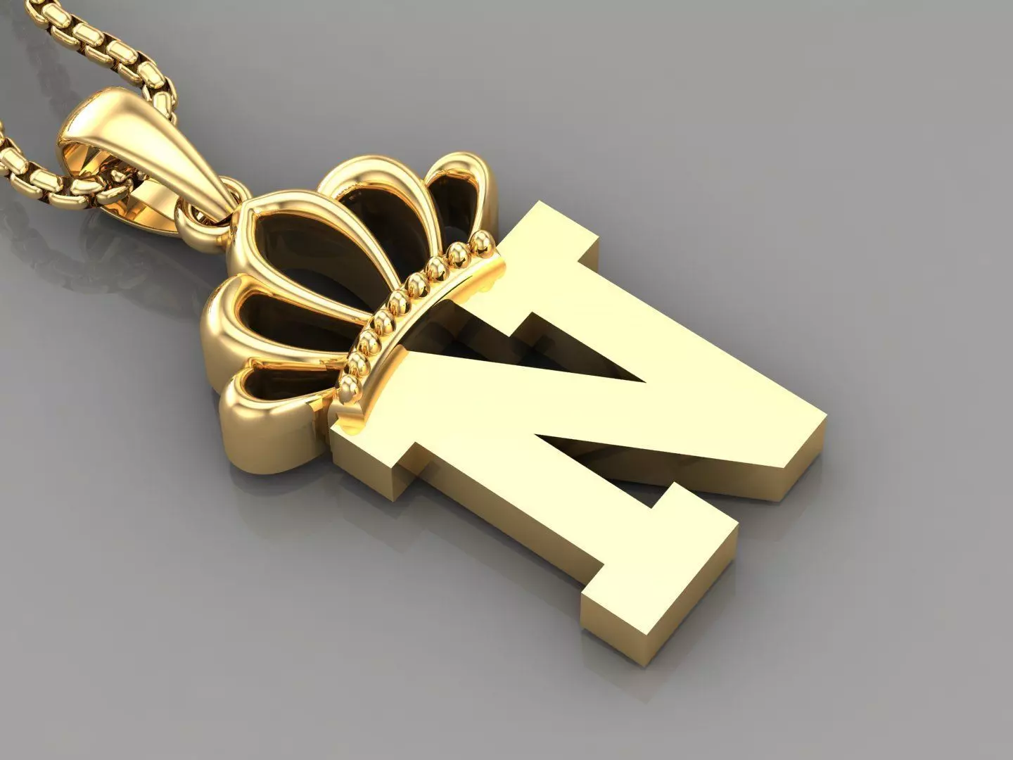 N Crown Letter Initial Pendant in 10kt Yellow Gold Cad Design 3D print model_0