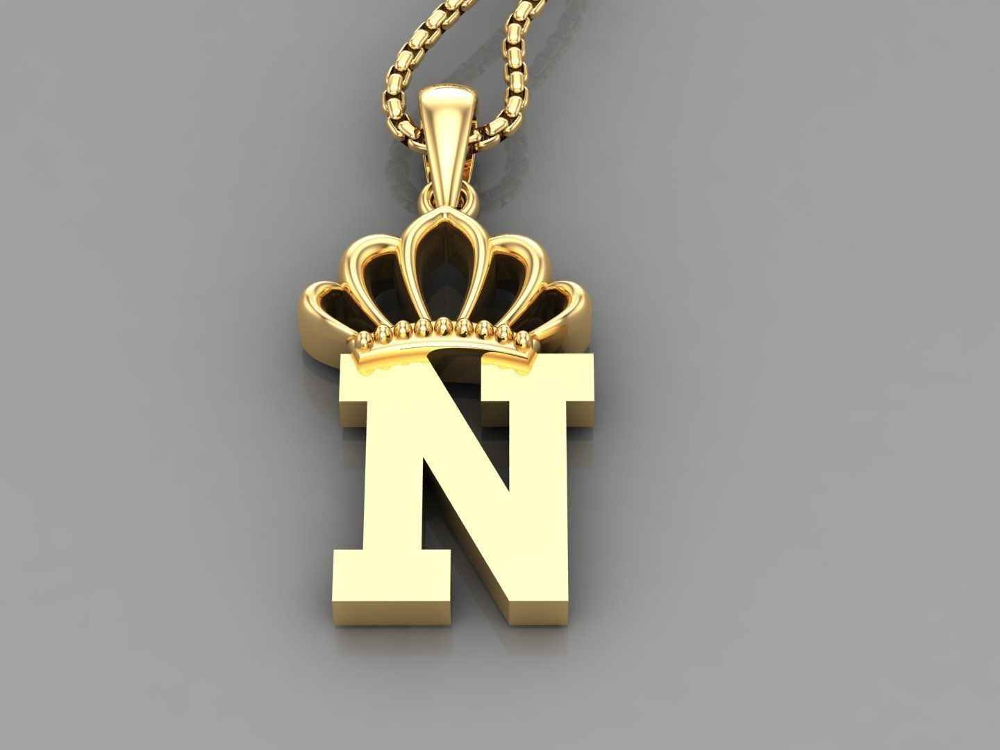 N Crown Letter Initial Pendant in 10kt Yellow Gold Cad Design 3D print model_2