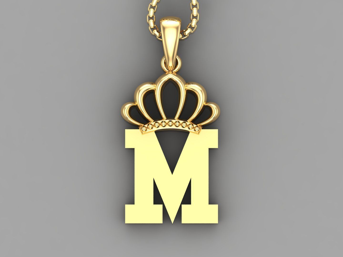 M Crown Letter Initial Pendant in 10kt Yellow Gold Cad Design 3D print model_4