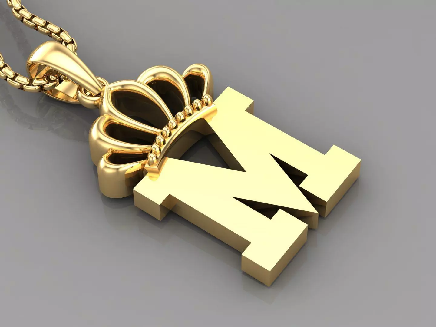 M Crown Letter Initial Pendant in 10kt Yellow Gold Cad Design 3D print model_0