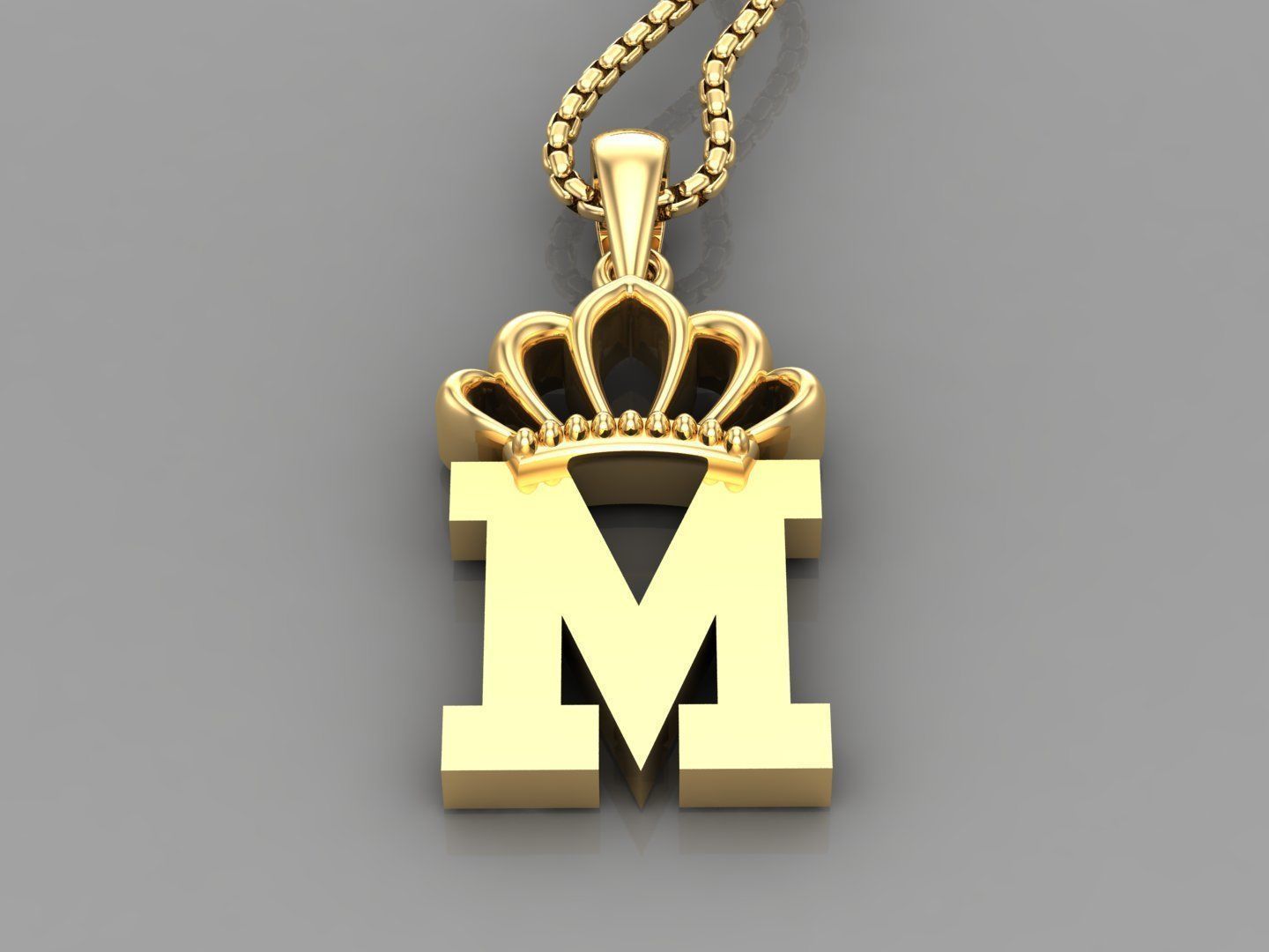 M Crown Letter Initial Pendant in 10kt Yellow Gold Cad Design 3D print model_2