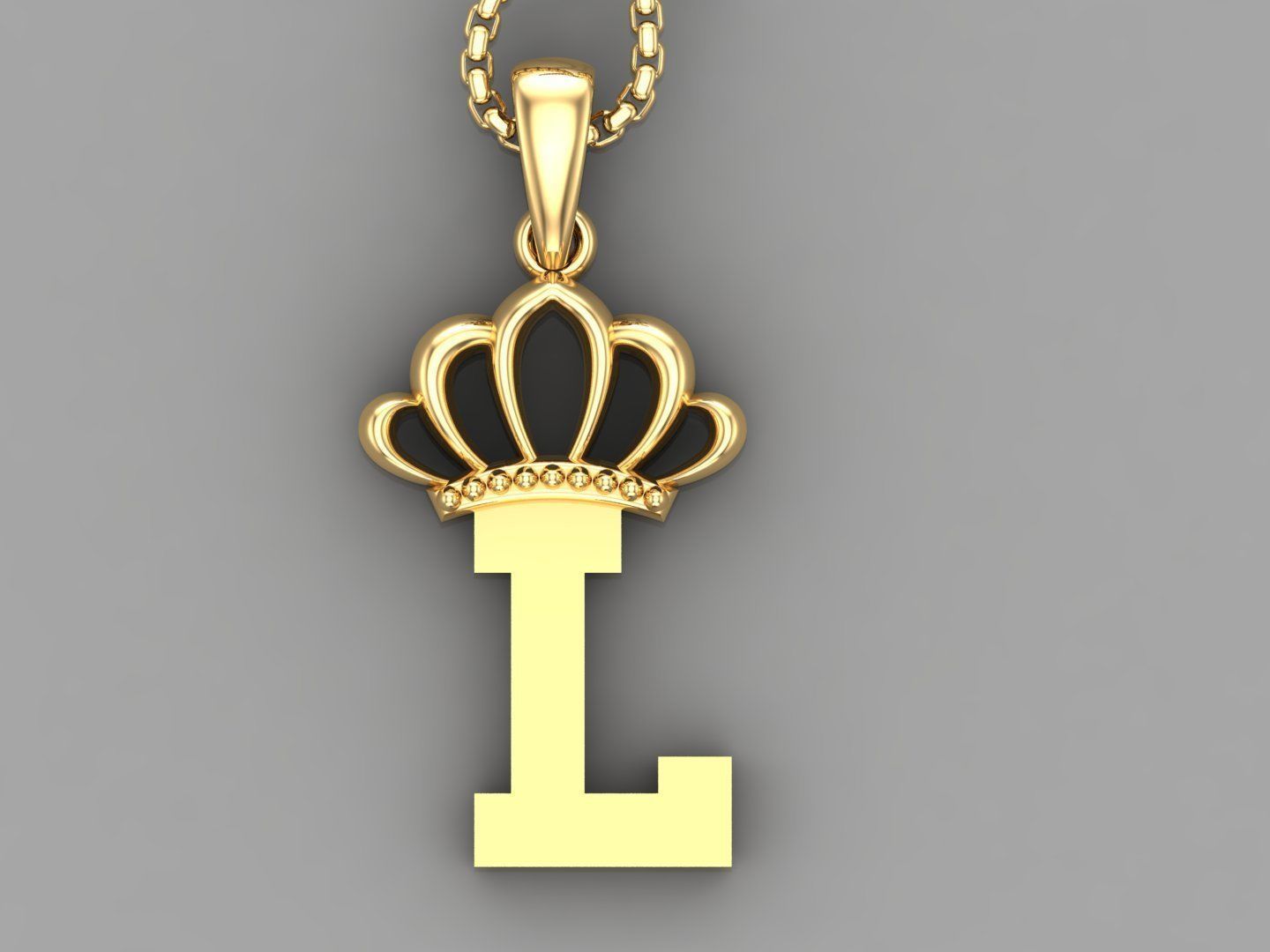 L Crown Letter Initial Pendant in 10kt Yellow Gold Cad Design 3D print model_4