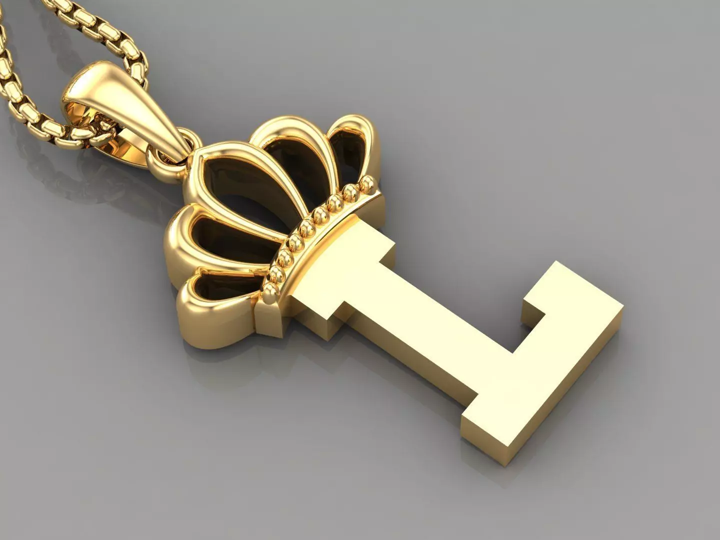 L Crown Letter Initial Pendant in 10kt Yellow Gold Cad Design 3D print model_0
