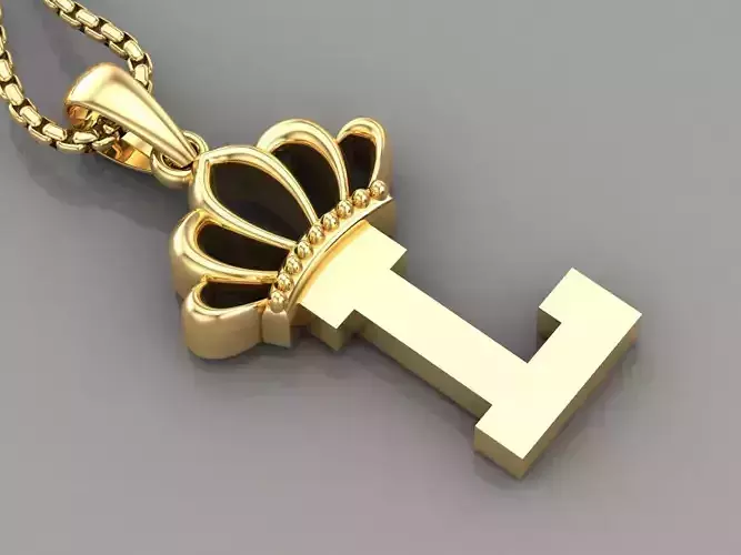 L Crown Letter Initial Pendant in 10kt Yellow Gold Cad Design 3D print model