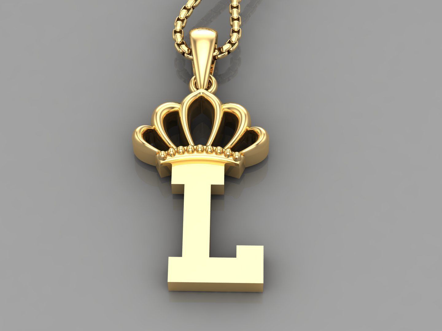 L Crown Letter Initial Pendant in 10kt Yellow Gold Cad Design 3D print model_2