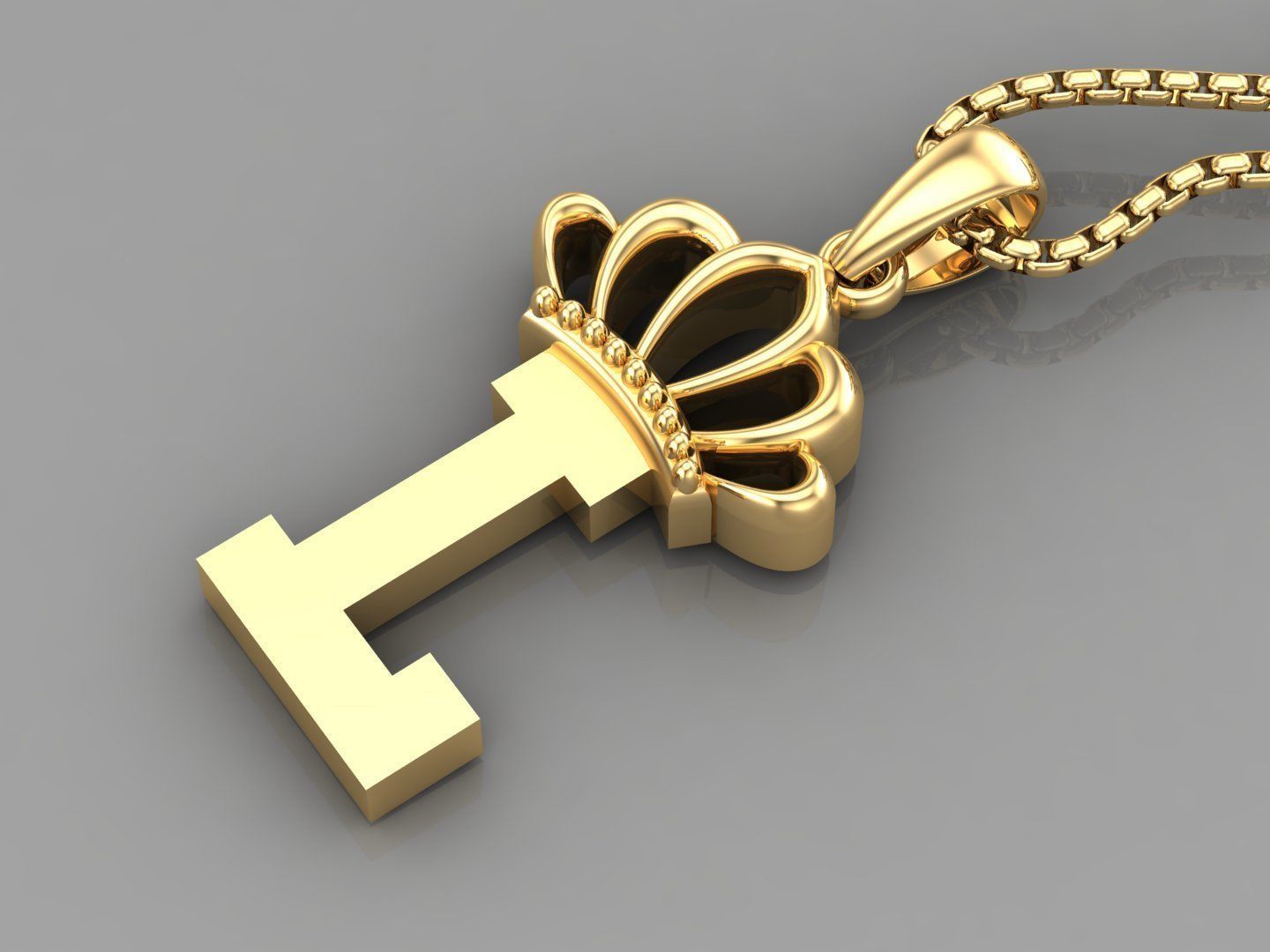 L Crown Letter Initial Pendant in 10kt Yellow Gold Cad Design 3D print model_3
