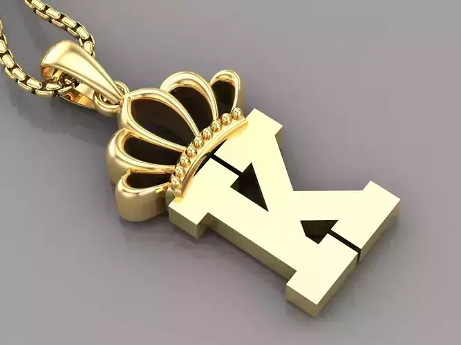 K Crown Letter Initial Pendant in 10kt Yellow Gold Cad Design 3D print model