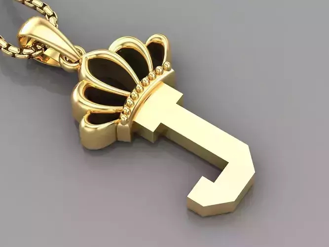 J Crown Letter Initial Pendant in 10kt Yellow Gold Cad Design 3D print model