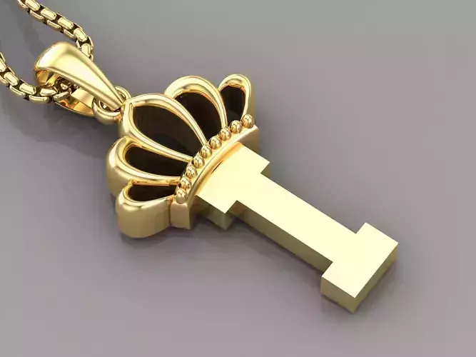 I Crown Letter Initial Pendant in 10kt Yellow Gold Cad Design 3D print model
