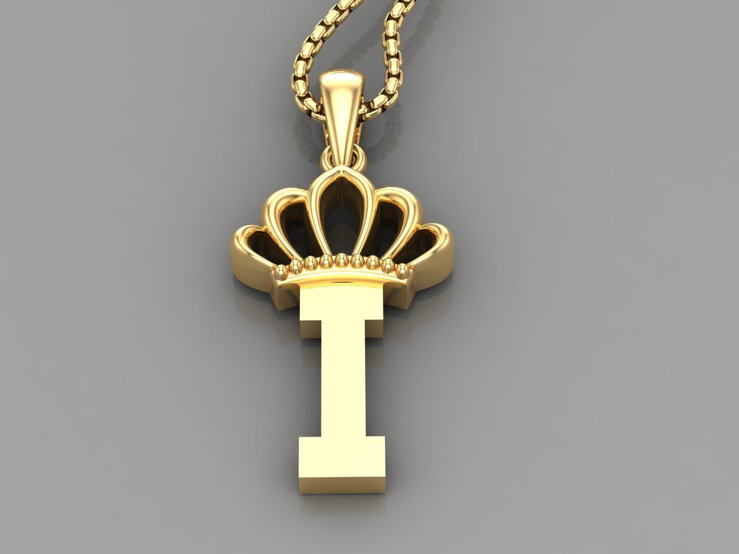 I Crown Letter Initial Pendant in 10kt Yellow Gold Cad Design 3D print model_2