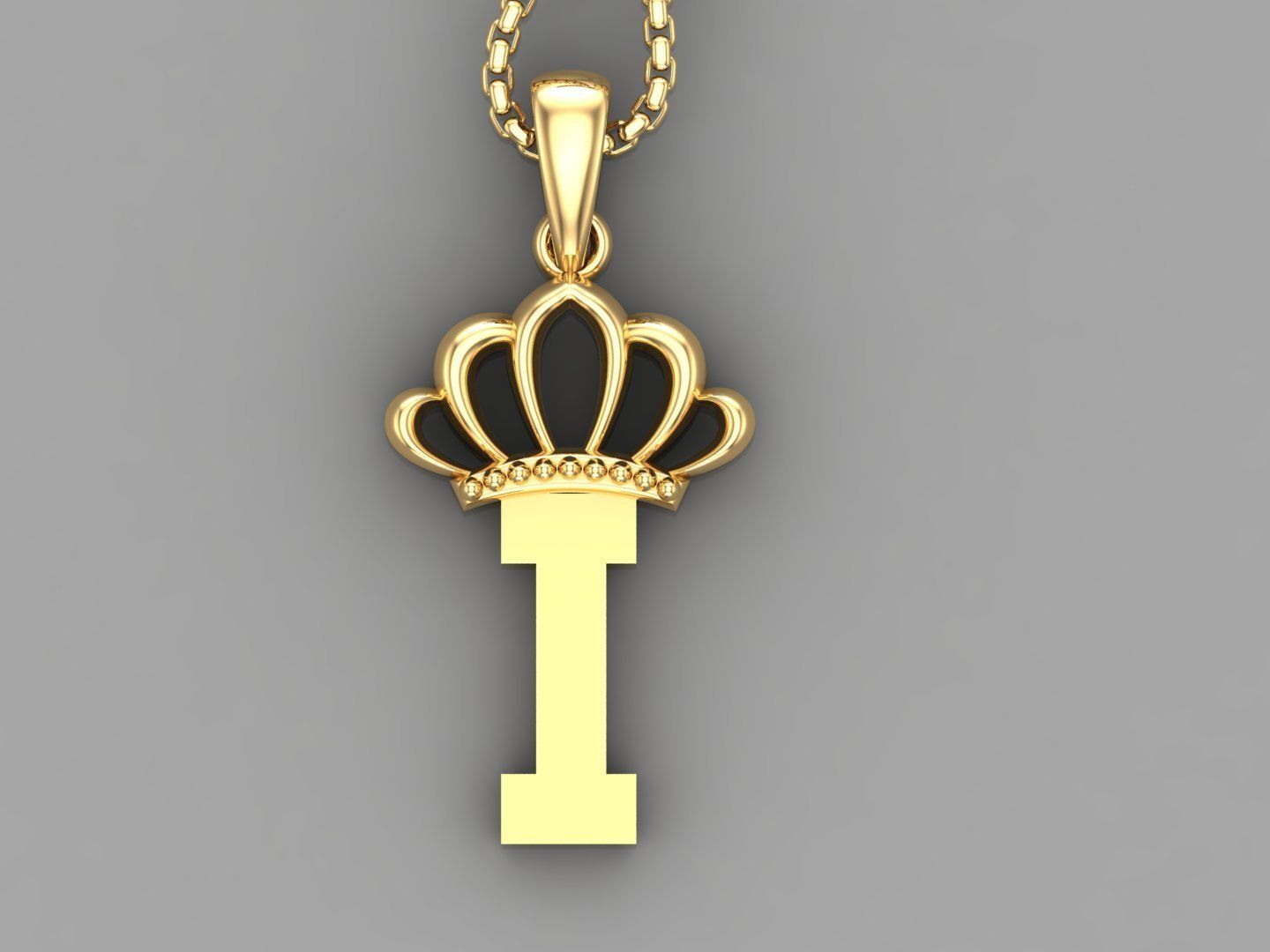 I Crown Letter Initial Pendant in 10kt Yellow Gold Cad Design 3D print model_4