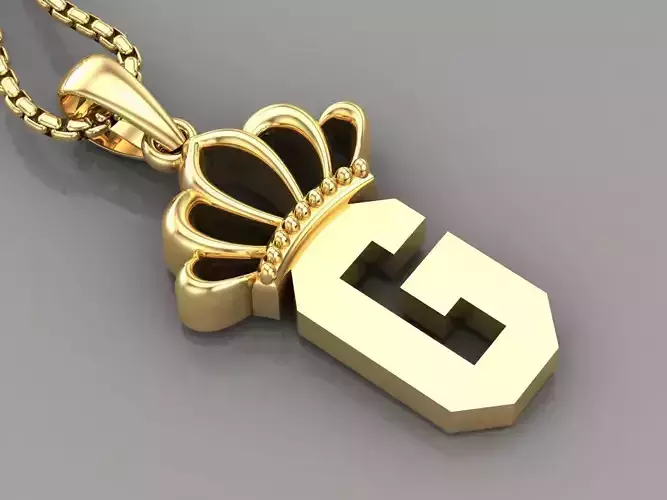 G Crown Letter Initial Pendant in 10kt Yellow Gold Cad Design 3D print model