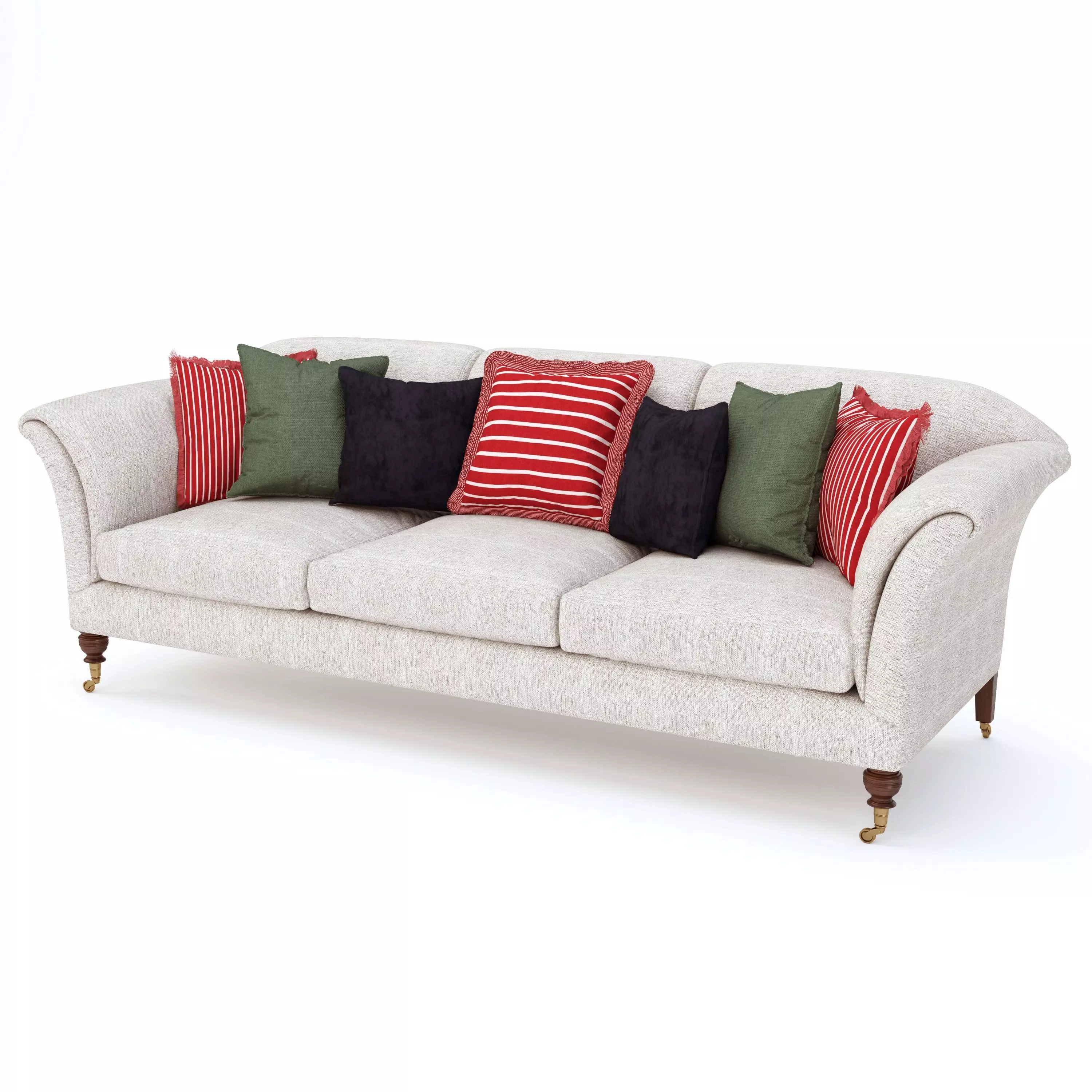 Three seat Victorian Sofa with throw cushions 3D model