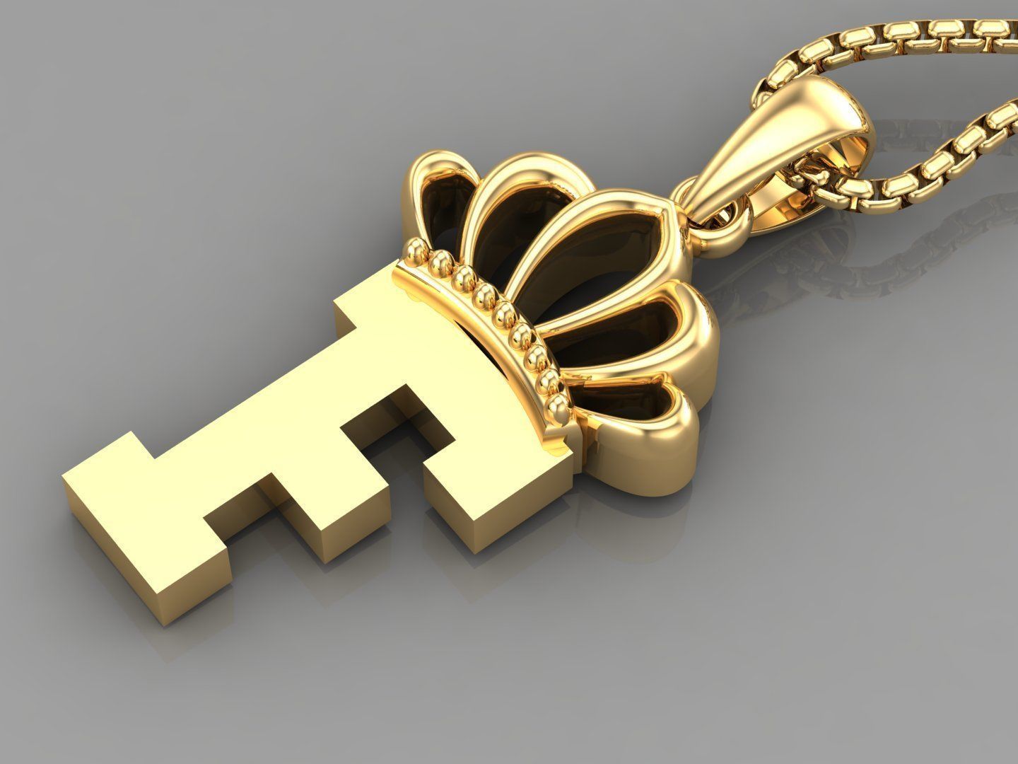 F Crown Letter Initial Pendant in 10kt Yellow Gold Cad Design 3D print model_3