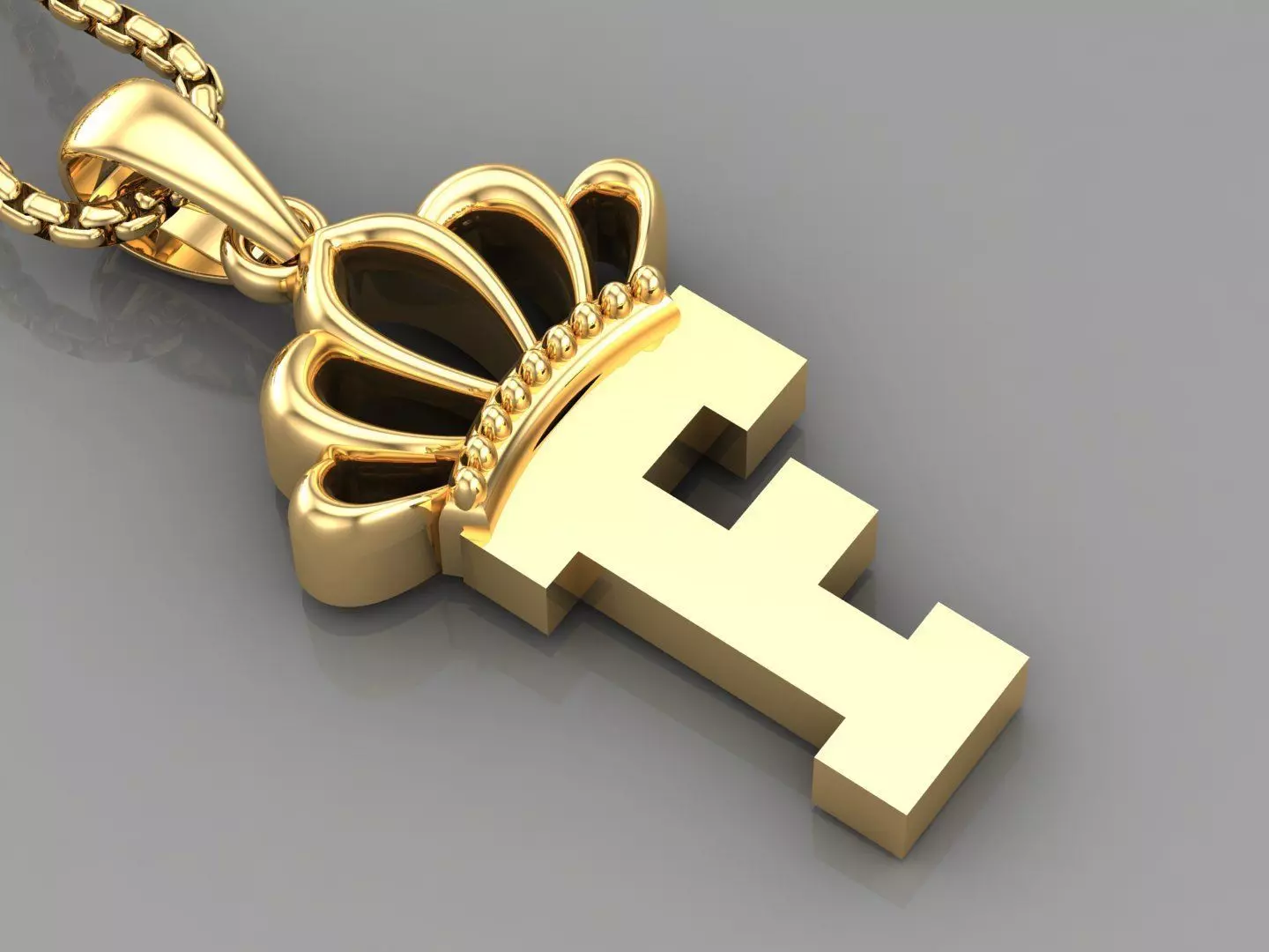 F Crown Letter Initial Pendant in 10kt Yellow Gold Cad Design 3D print model_0