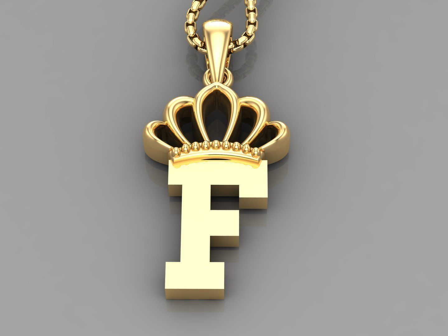 F Crown Letter Initial Pendant in 10kt Yellow Gold Cad Design 3D print model_2