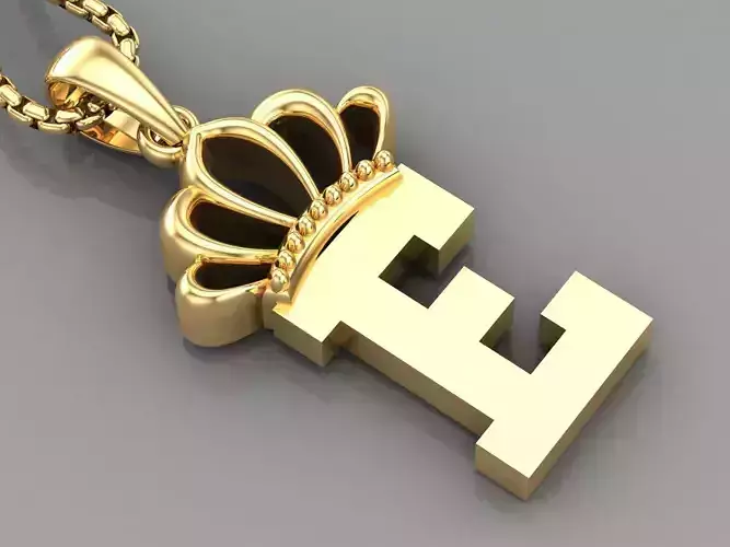 E Crown Letter Initial Pendant in 10kt Yellow Gold Cad Design 3D print model