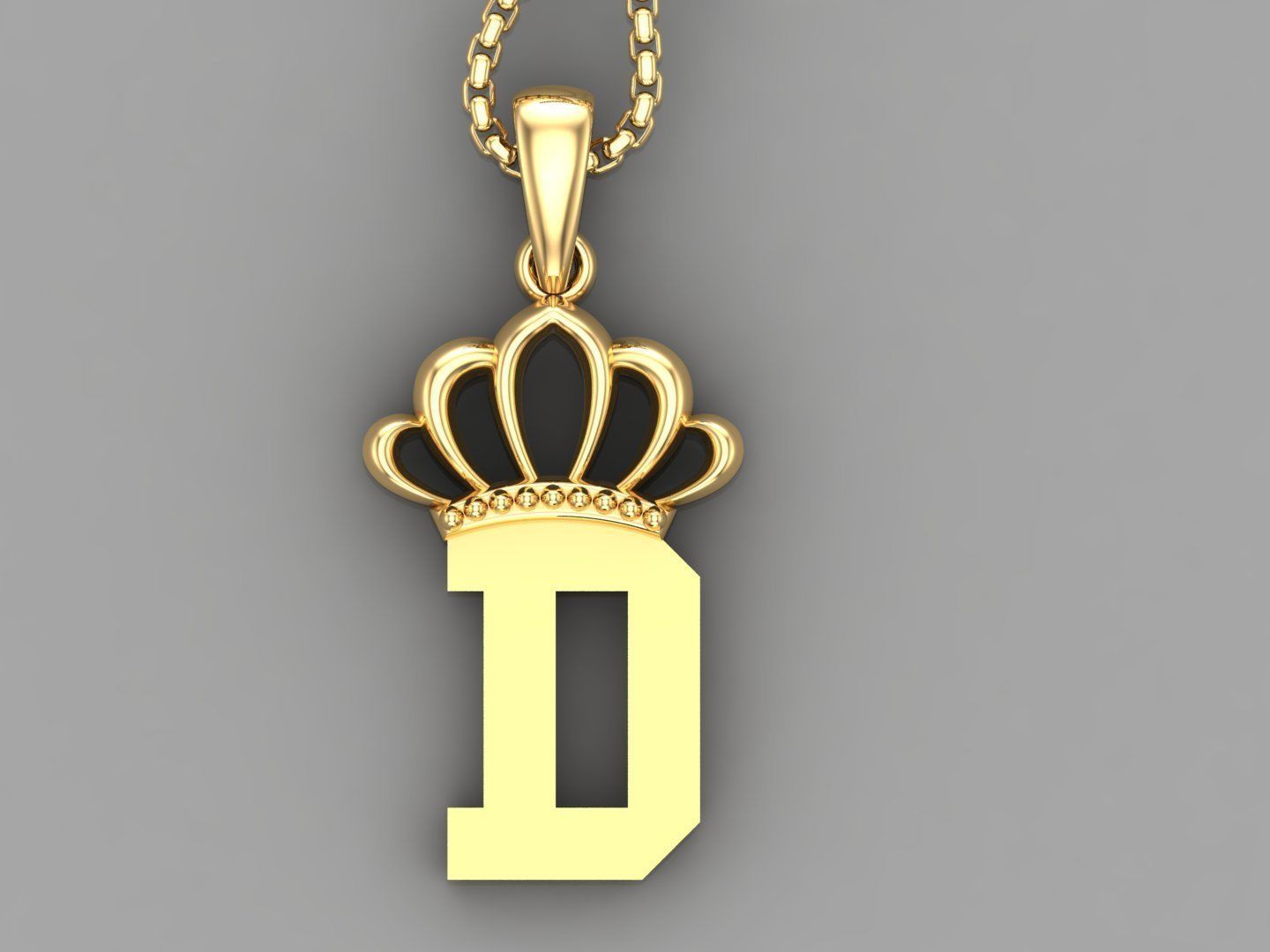 D Crown Letter Initial Pendant in 10kt Yellow Gold Cad Design 3D print model_4