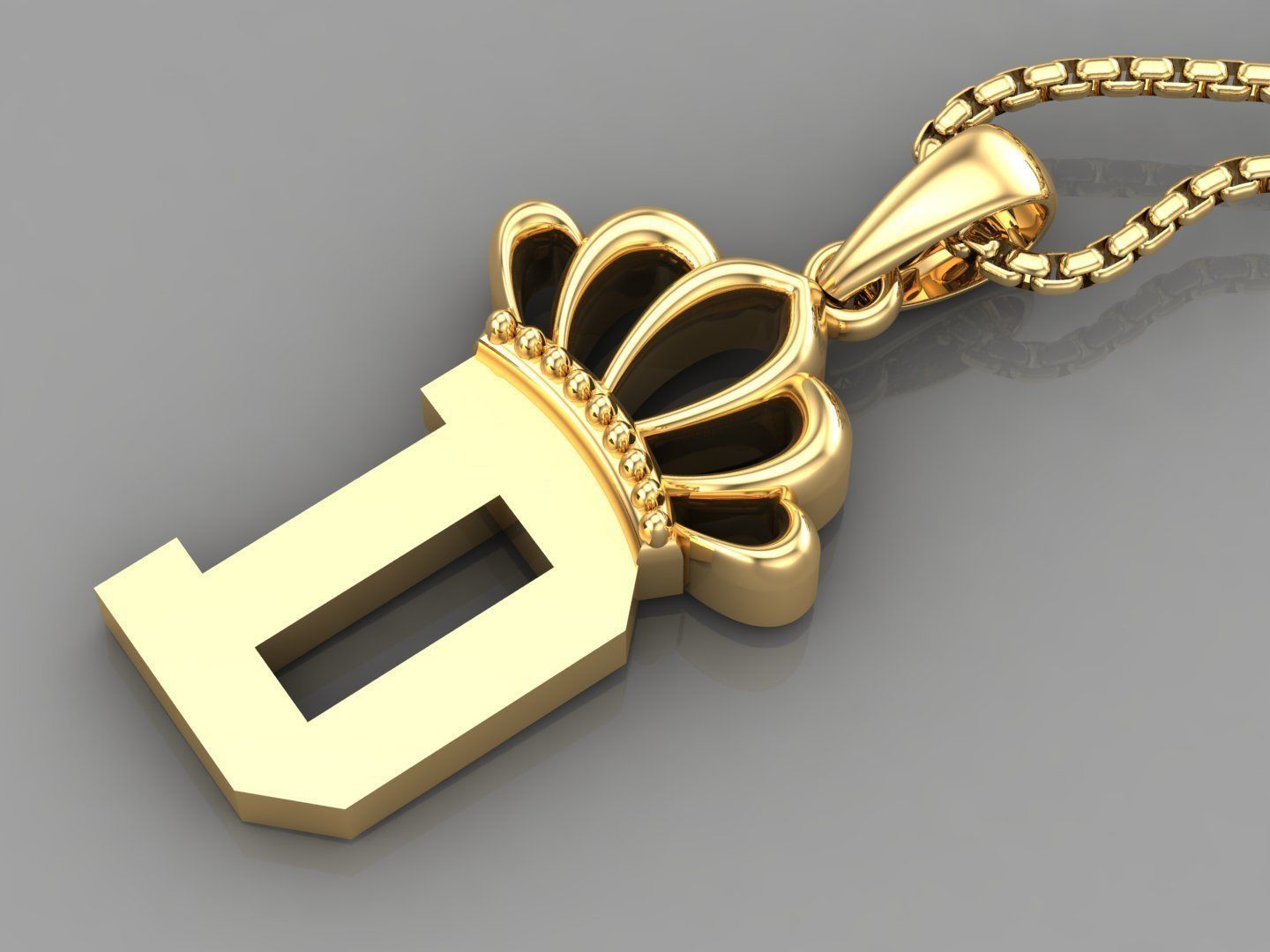 D Crown Letter Initial Pendant in 10kt Yellow Gold Cad Design 3D print model_3