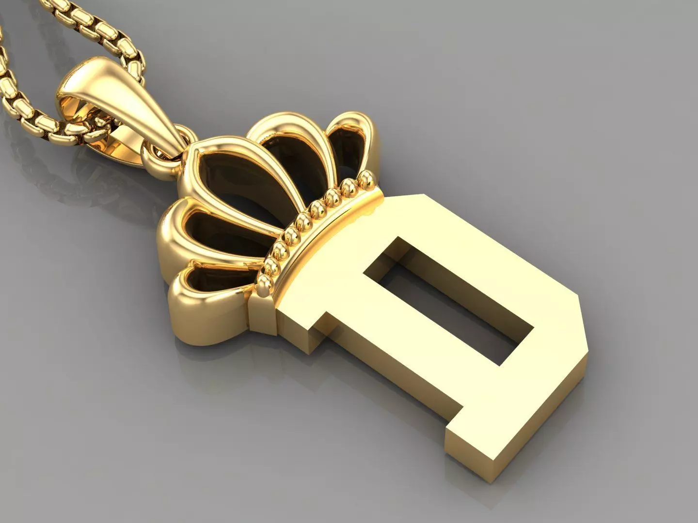 D Crown Letter Initial Pendant in 10kt Yellow Gold Cad Design 3D print model_0