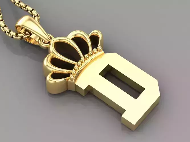D Crown Letter Initial Pendant in 10kt Yellow Gold Cad Design 3D print model
