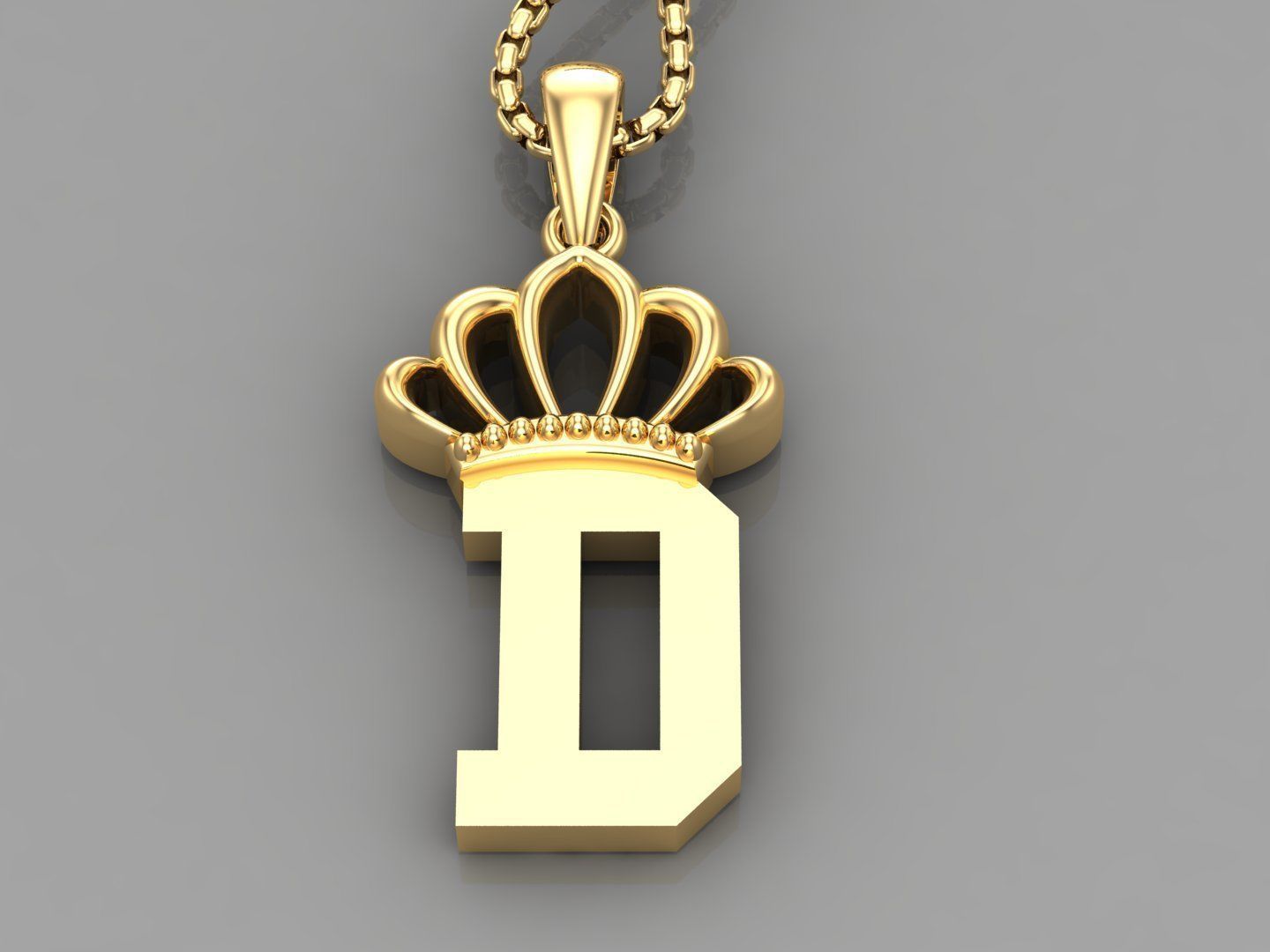 D Crown Letter Initial Pendant in 10kt Yellow Gold Cad Design 3D print model_2