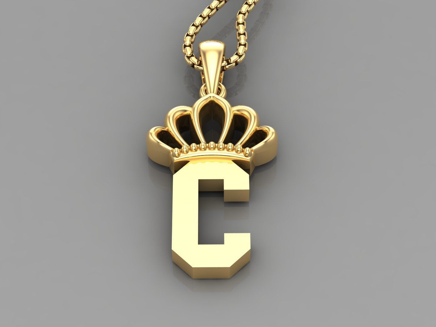 C Crown Letter Initial Pendant in 10kt Yellow Gold Cad Design 3D print model_2